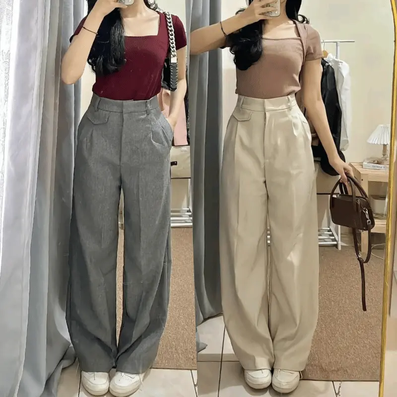 Oro Pants Celana Panjang Wanita Anti Kusut Korean Style Celana Kerja Kantor Kulot Loose Highwaits Trousers