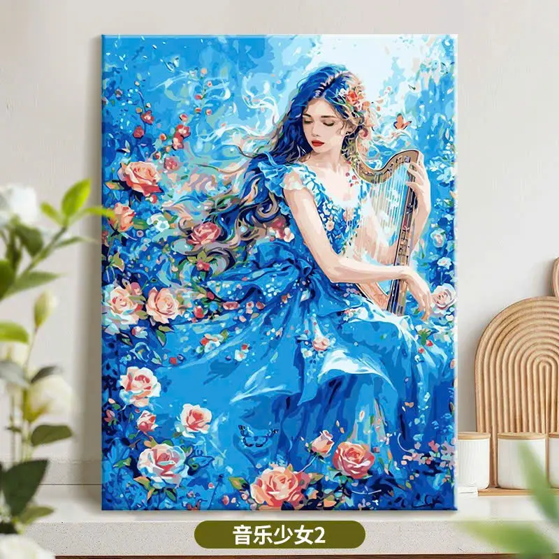 < Tranh DIY 40x50cm > TỔNG HỢP những mẫu tranh tô màu theo số CÔ GÁI đã căng khung, đầy đủ cọ vẽ, màu vẽ, móc treo tranh, TẶNG  màu bóng, cọ chuyên dụng, bút xóa số, dung môi Vẽ Tranh Diy 1