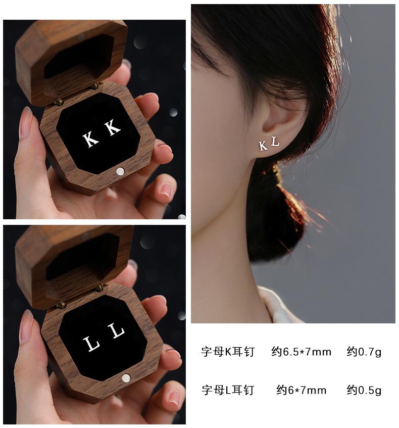 Product Introduction of Cute 925 Sterling Solid Silver Alphabet Stud Tiny Initial letter Earrings Jewellery A-Z 9