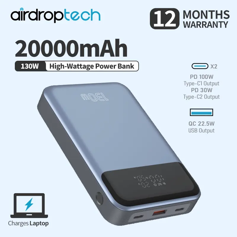 AIRDROPTECH 130W Super Fast Charge 2.0 PD 100W Laptop Power Bank 20000mAh / 30000mAh Fast Charging Quick Charge 4.0