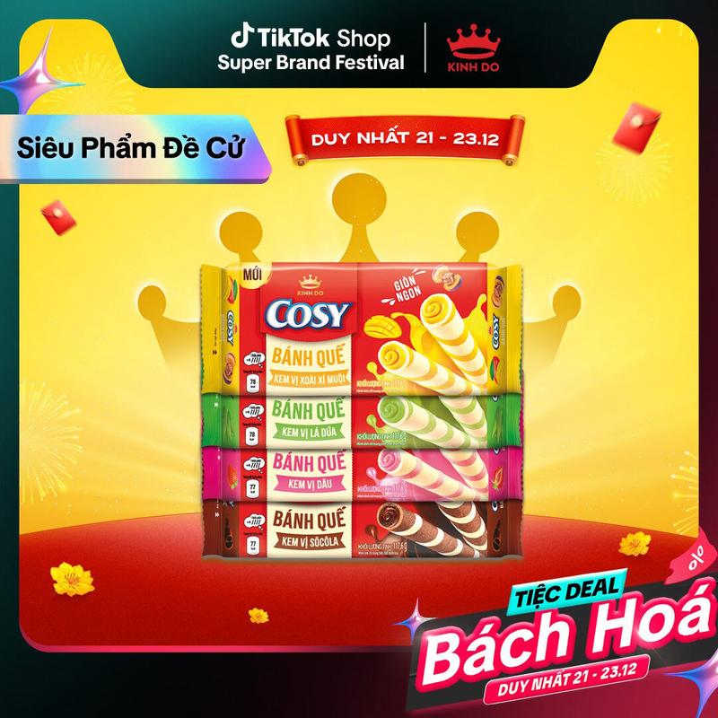 Bánh Quế Cosy 4 Vị Socola Dâu Lá Dứa Xoài Xí Muội Combo 4 Hộp x 126G