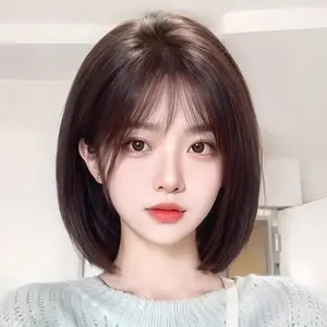 Wig wanita full kepala lolita 33CM wig rambut wanita pendek wig daily rambut palsu wanita pendek wig korean style Poni French bob wig