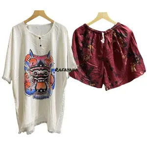 Original - Setelan baju barong bali polos dan celana pendek - motif barong - katun adem - santai