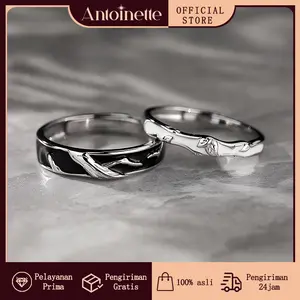 Antoinette Jewelry Cincin Couple Pasangan "Daun & Ranting" S925 - Desain Terbuka Adjustable, Konsep Alam Minimalis Bisa Disesuaikan