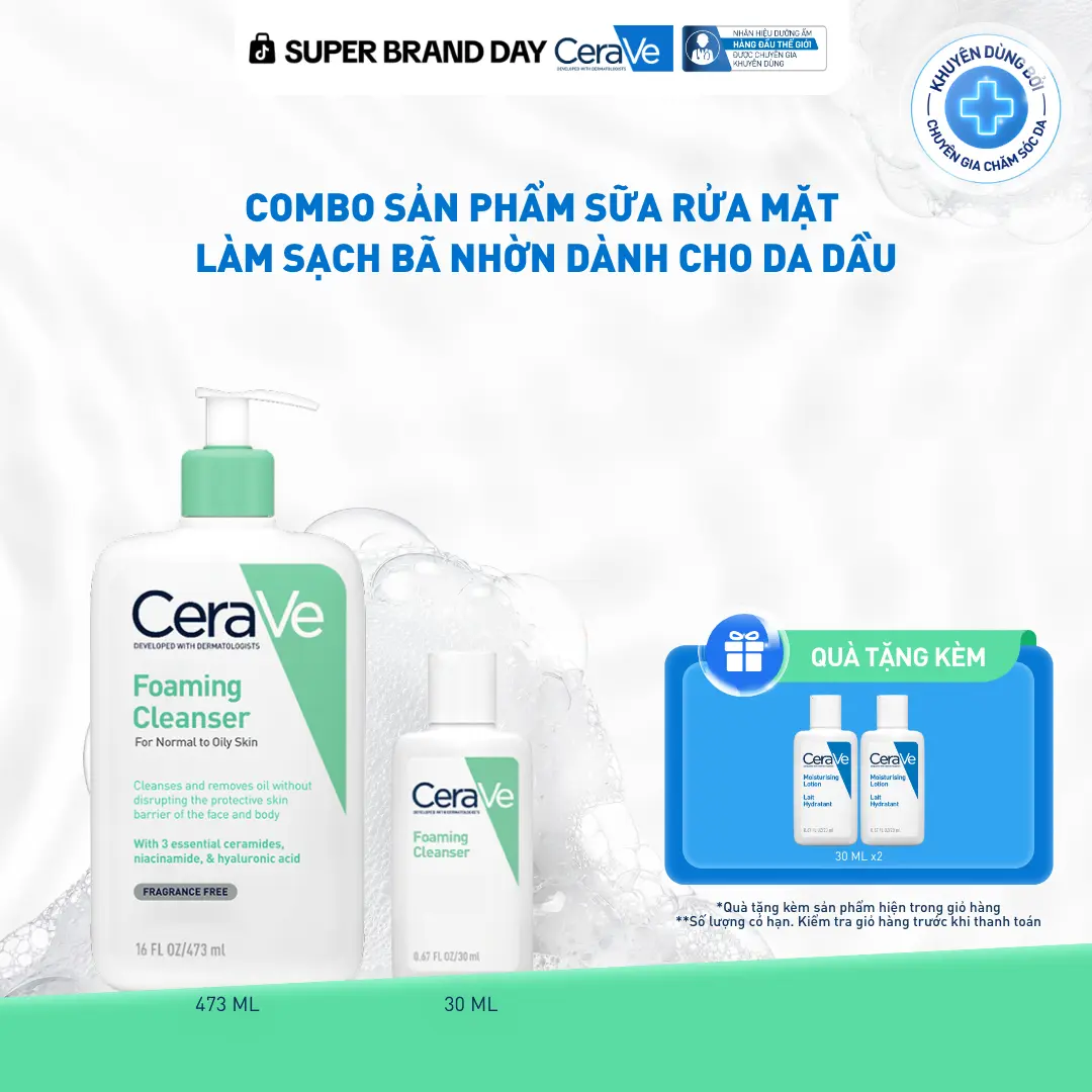 Bộ sản phẩm sữa rửa mặt làm sạch bã nhờn dành cho da dầu Foaming Cleanser