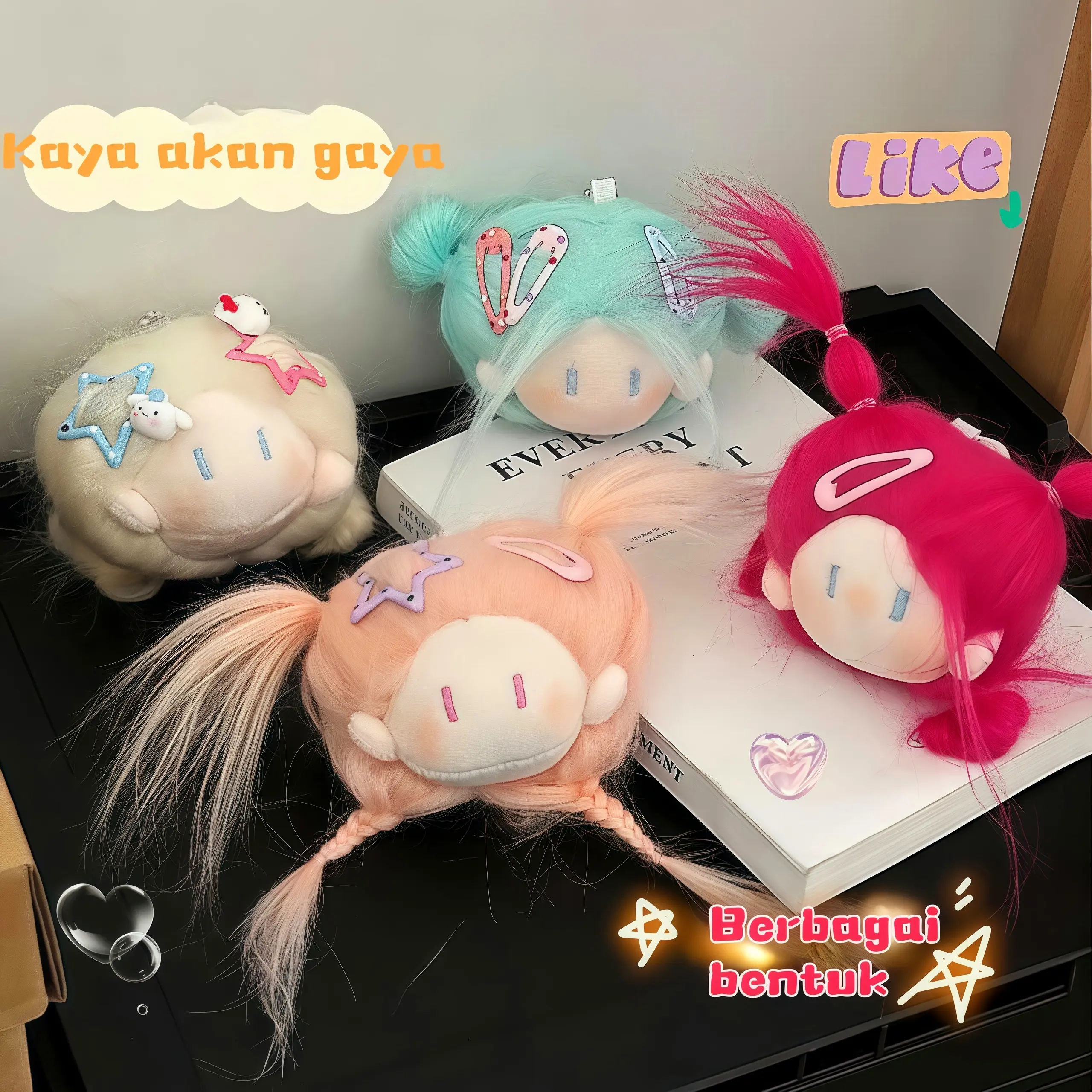[COD]DIY Hairstyle Keychain Ugly Girl Cute Doll Pendant Plush Gantungan Kunci Rambut Boneka Lucu