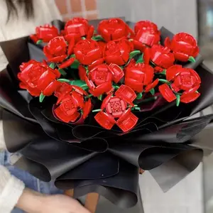 Balok Bunga Mawar Mainan Blok Diy Buket Flower Rose Blok Bangunan Hadiah Hadiah Ulang Tahun Hadiah Hari Valentine