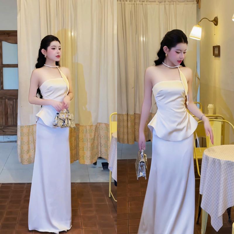 G21 Set lụa áo và chân váy áo lụa cup phối chân váy dài - Set đồ nữ đẹp