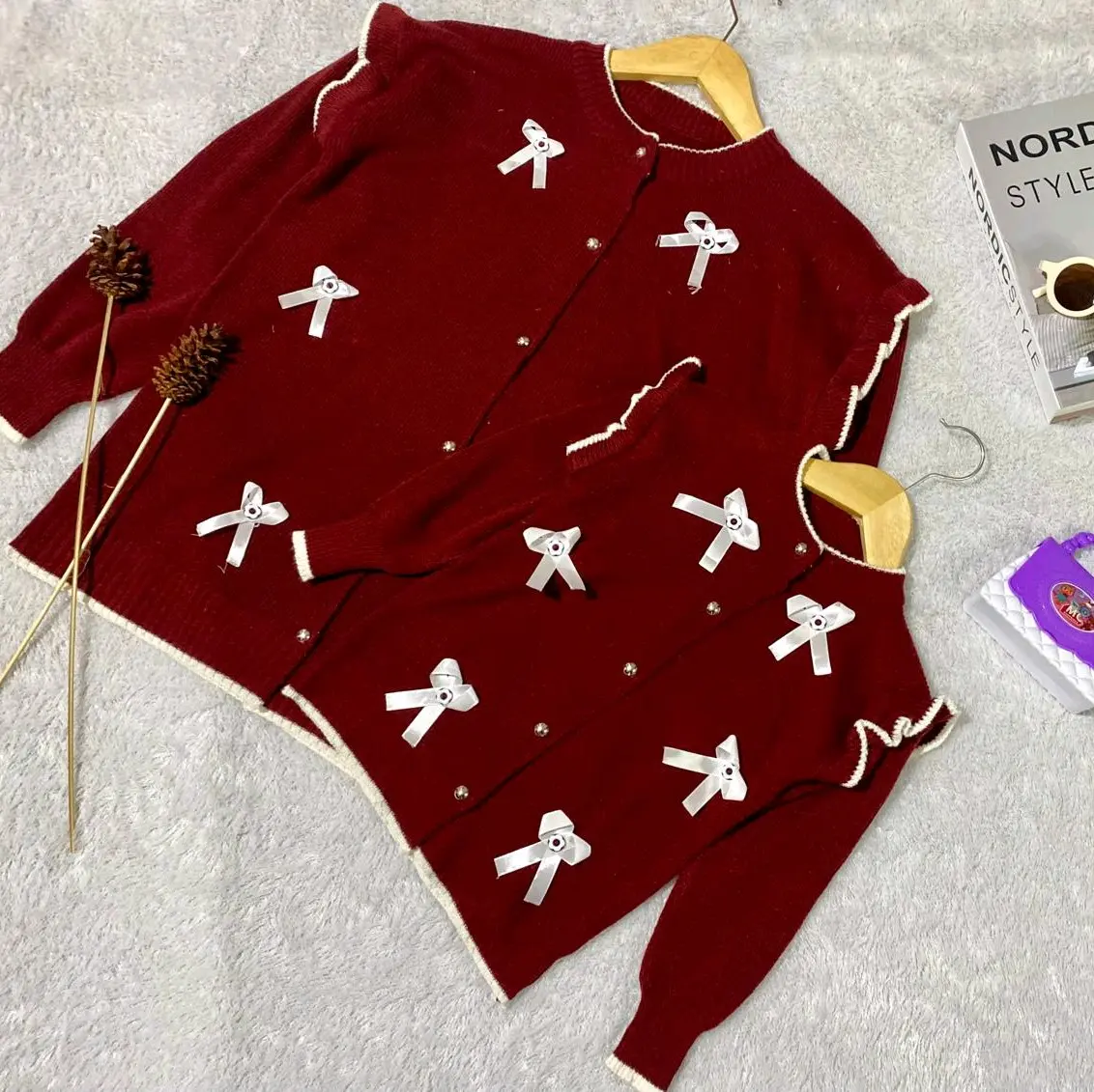 Poppy Cardigan Rajut Pita Couple Ibu Dan Anak Knitwear Kardigan Wanita Atasan Panjang