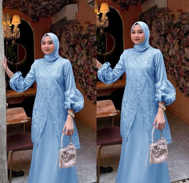 Product Introduction of Gamis Farah / Maxi brukat / Muslim Wanita  Tile  Mutiara  Dress   Karet  Pesta  Mewah  Dalaman  Fit UK L DAN XL Kondangan Coklat Brokat Gaun 13