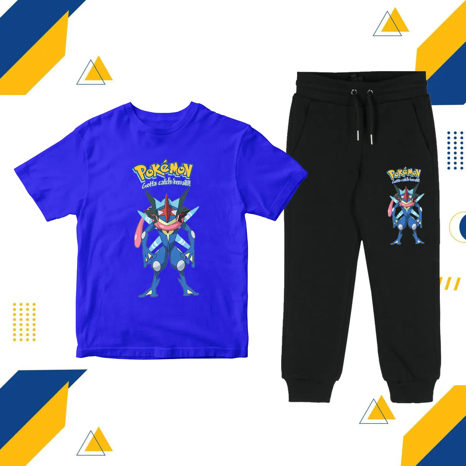 Setelan Kaos Anak Greninja Pokemon - Baju Dan Celana Anak Pokemon Greninja