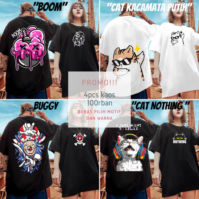 PAKET 4PCS 100RIBU UNISEX BISA CEWE COWO BEBAS PILIH MOTIF DAN WARNA 100% KATUN Combed Distro Nyaman Motif 2