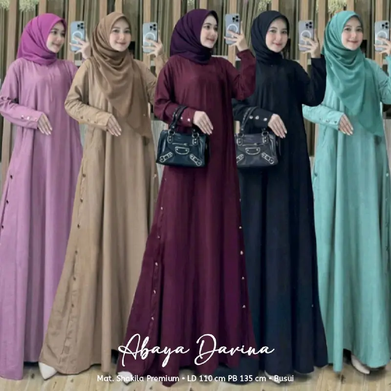 Gamis Abaya Davina Bahan Shakila Premium Busui Lengan Kancing - Mewah, Lebaran, Dewasa, Dress, Pesta, Maxi, Muslim, Syari, Remaja, Wanita muslimah 0