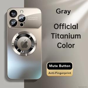 Luxury Matte Titanium Color Magnetic Case for iPhone 16 15 14 13 12 11 Pro Max Plus case for MagSafe Case with Full Camera Cover Lens Protection Wireless Charging Frosted Hard Back Cover with Soft Bumper