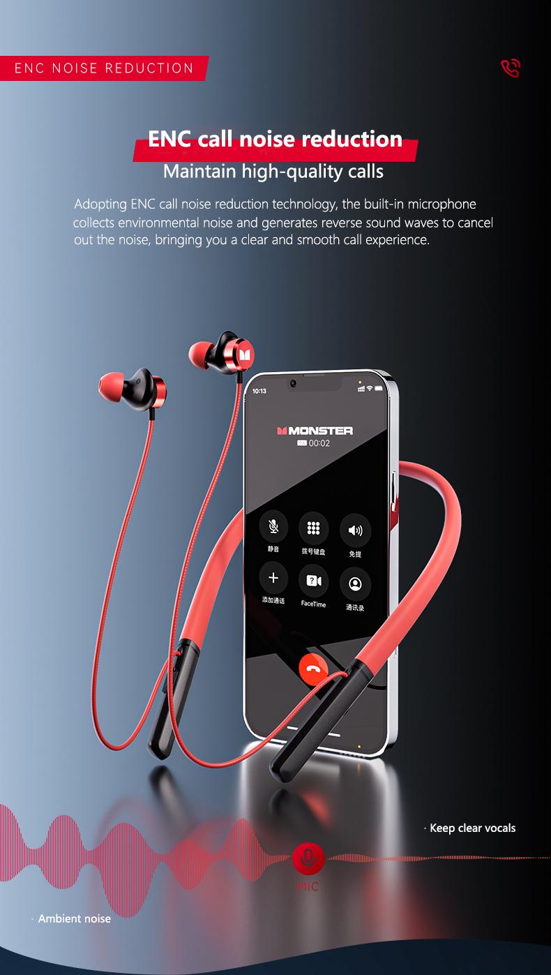 Product Introduction of Monster SG03pro neck hanging in ear sports earphones Bluetooth 5.3 ultra long standby life ENC noise reduction high-definition call music game dual-mode magnetic design fully compatible 15