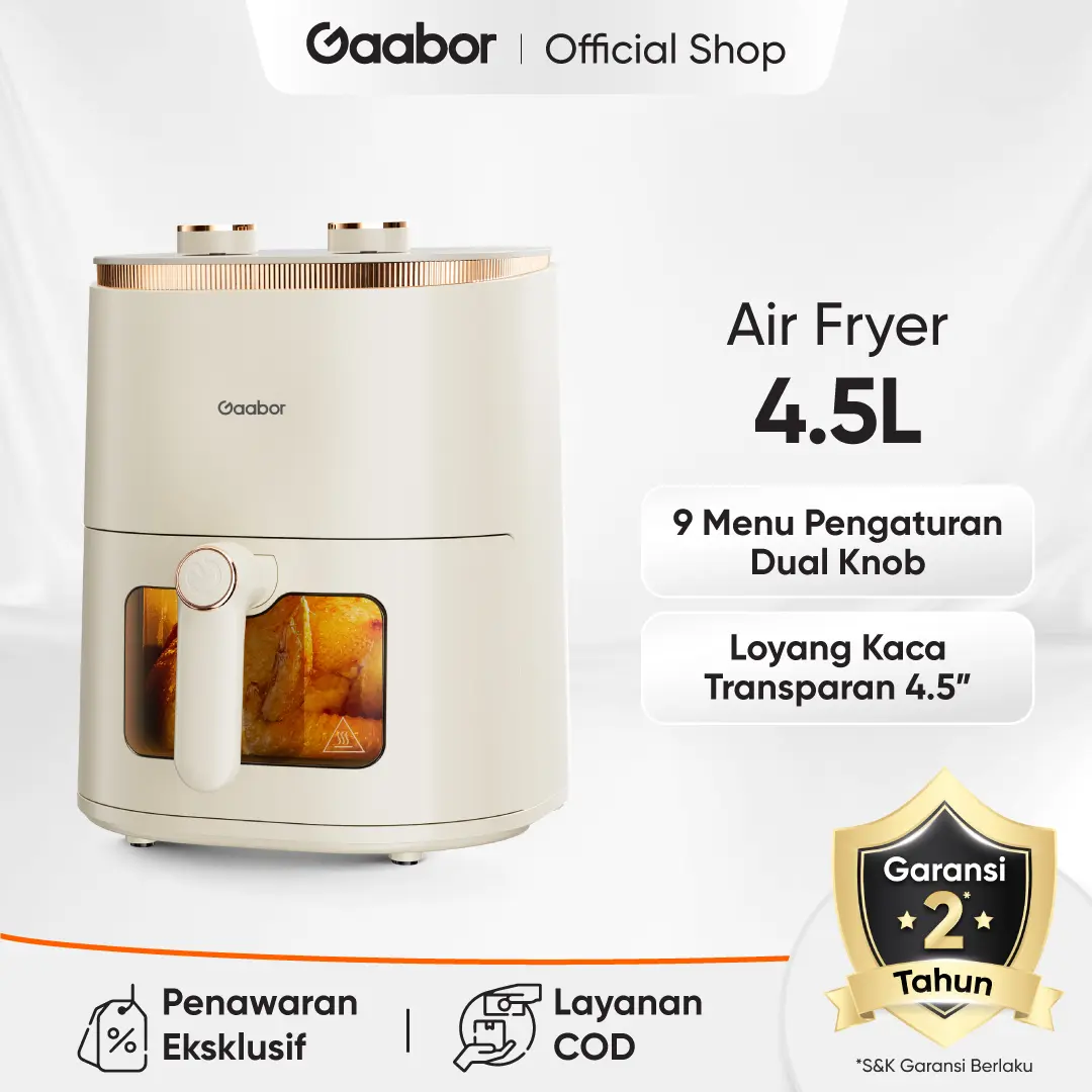 [BEST DEAL] Gaabor Air Fryer Low Watt 4.5L Kenop Ganda Serbaguna Anti Lengket Kaca Transparan / AF-45M01A