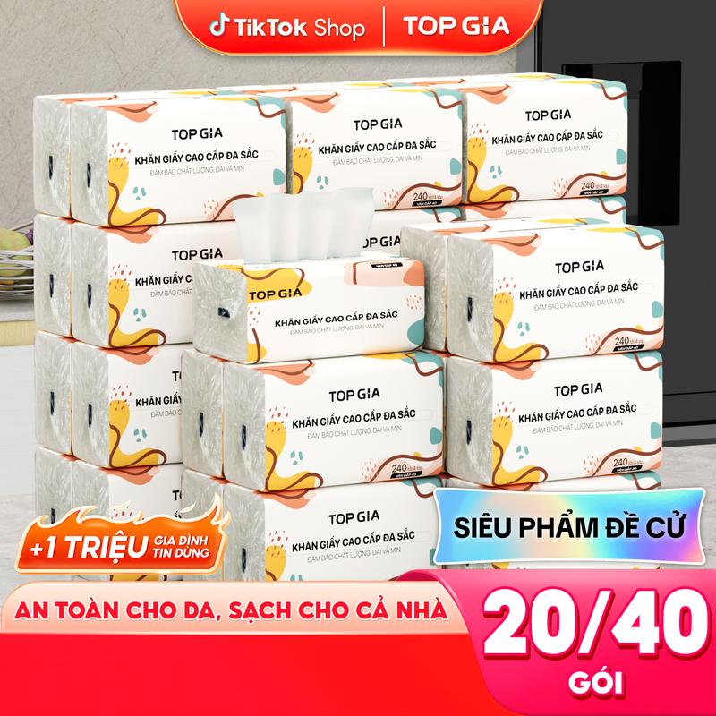   QUÀ TRẢI NGHIỆM  Thùng 20 40 gói giấy ăn đa sắc TopGia Dập Vân 4D  cao cấp Khăn Giấy đa sắc Giấy Vệ Sinh 4 lớp 175x140mm ĐẠT QUY CHUẨN BỘ CÔNG THƯƠNG  VH1  