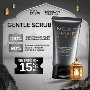 NEXTPRIME Exfoliating Scrub Facial Wash 100gr – Pembersih Wajah Pria untuk Menghilangkan 5 Imperfections Mengangkat Sel Kulit Mati Menghaluskan Tekstur & Mencerahkan Kulit Mengandung Dual-Sphere Scrub Panthenol & Glycerin untuk Kulit Halus & Segar Tanpa R