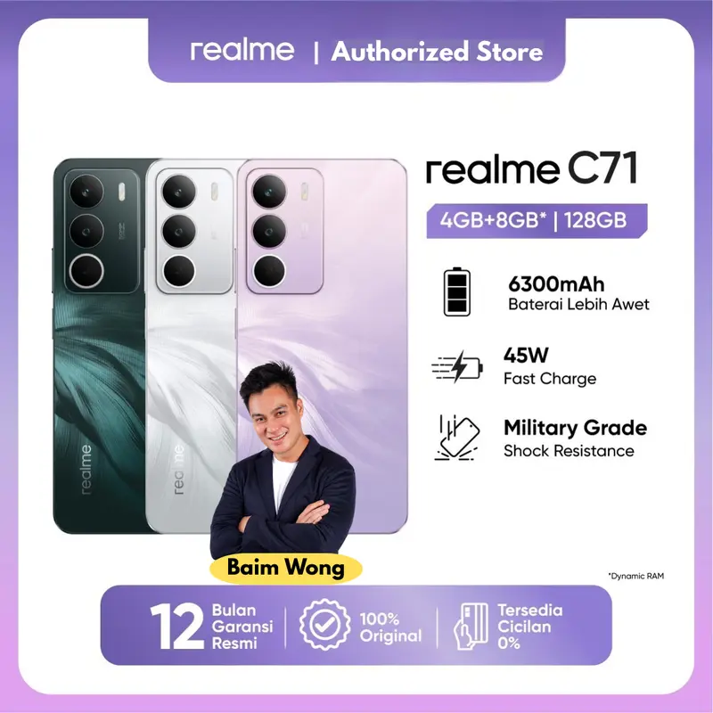 (BAIM WONG EXCLUSIVE) realme C71 4GB+128GB I 6GB+128GB I 8+128GB (6300mAh Big Battery I45 watt Fast ChargeI Millitary Grade Shock Handphone