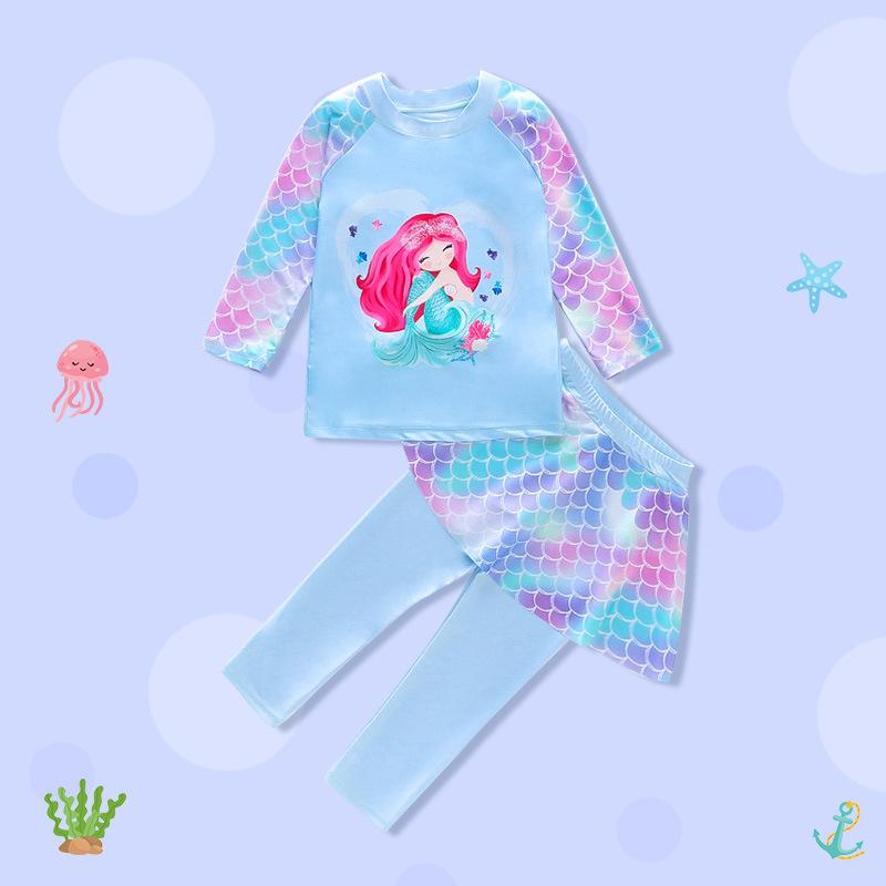 Product Introduction of Children's Swimsuit Girls Medium and Small Children Girls Split Suit Sun Protection Long Sleeve Mermaid Swimsuit 6