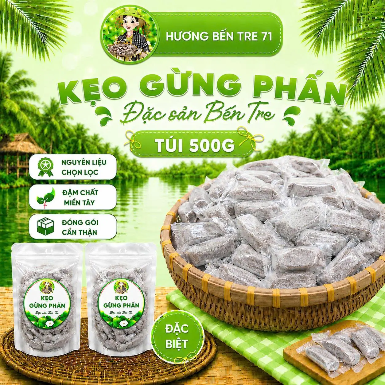 Kẹo Gừng Phấn -  Cay nhẹ, mềm dẻo, thơm gừng  - Món Tết