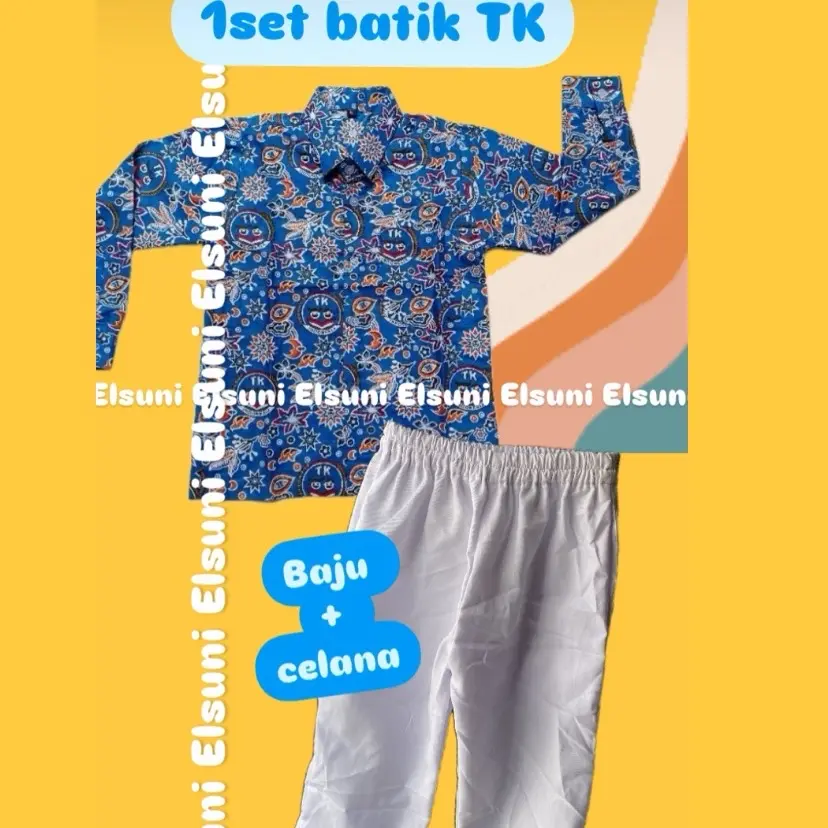 (ONESET)1Set BATIK DAN CELANA PUTIH || SERAGAM BATIK TK NASIONAL || BATK IGTKI BIRU LENGAN PANJANG ANAK LAKI_LAKI PEREMPUAN