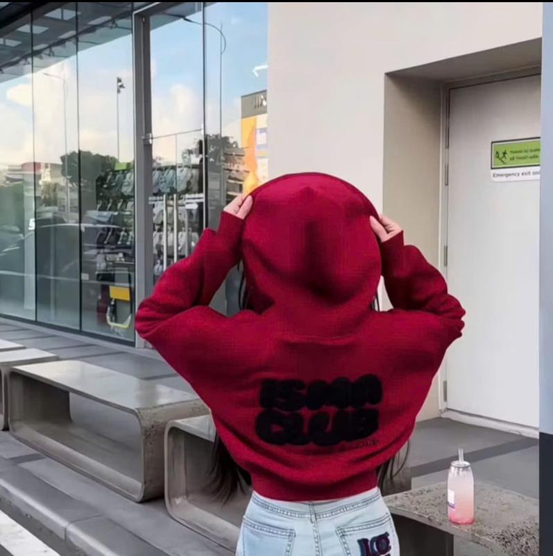 ISMA CLUB Áo Khoác Nỉ Bông Dáng Lửng Thêu Chữ ISMA CLUB 2 Túi Ngoài 2 Túi Trong Có Bao Tay Xỏ Ngón Form Croptop Phong Cách Hiện Đại