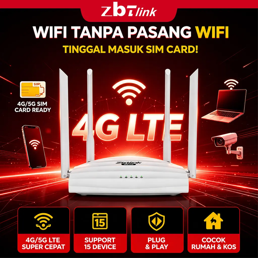 【COD】ZBTLink WiFi 500Mbps ·  Home WiFi 2.4G Router 4G LTE All Operator Indonesia Modem WiFi 4GPlug And Play ·Tanpa Setting Router Rumah Kantor
