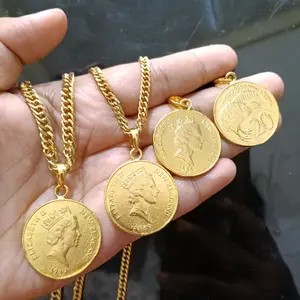 Kalung koin wanita kuningan lapis emas