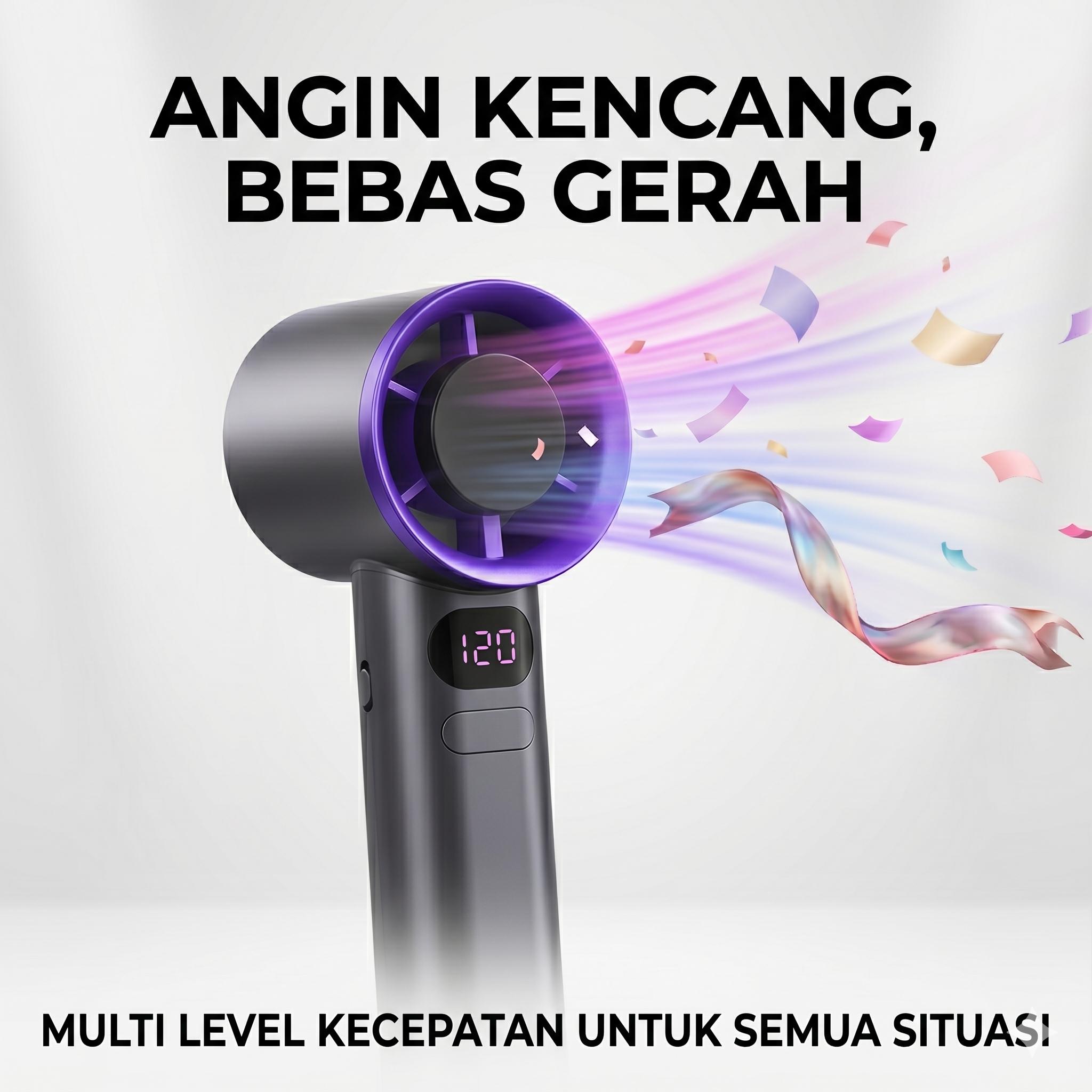 Mini Fan Kipas Angin Kecil Baterai Portabel dengan Hembusan Angin Kuat dan Desain Modern untuk Rumah Kantor Sekolah dan Traveling