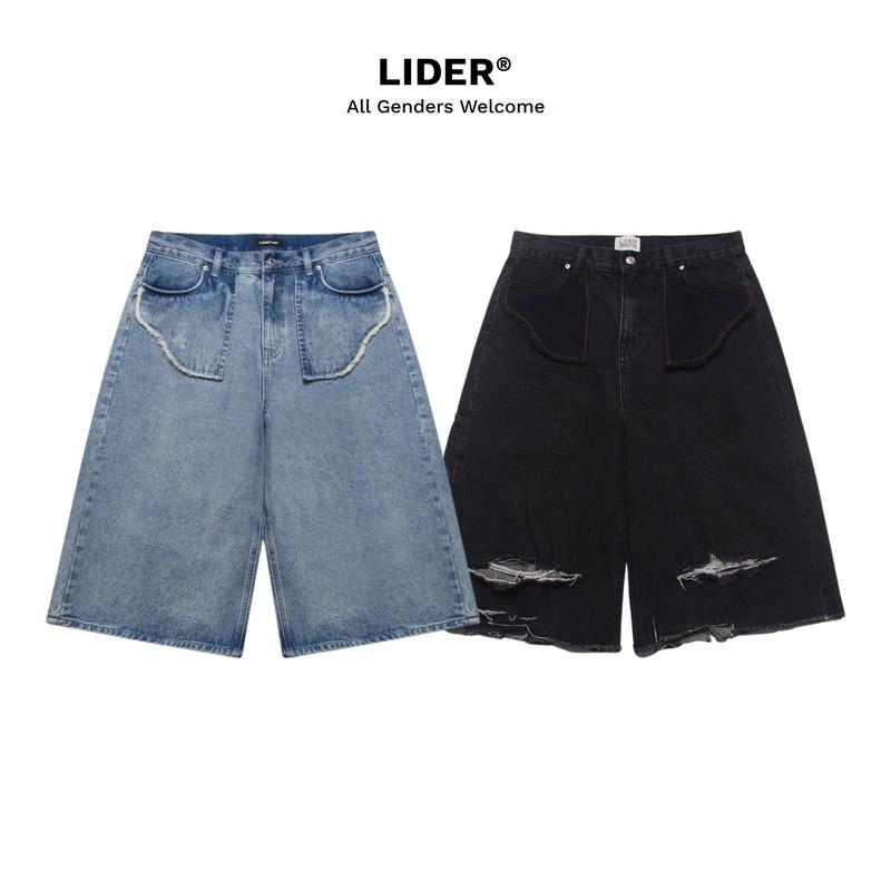  Quần Shorts Ngắn Xanh Jeans Unisex LIDER CARPENTER DENIM SHORTS - Light Blue Washed Black Menswear Nam 
