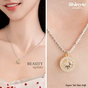 Shinyte Jewellery Kalung Wanita Lapis Emas Anti Karat Liontin Bintang North Star Kompas Perhiasan Fashion Korea Aesthetic Kado Hadiah Ulang Tahun H02-407