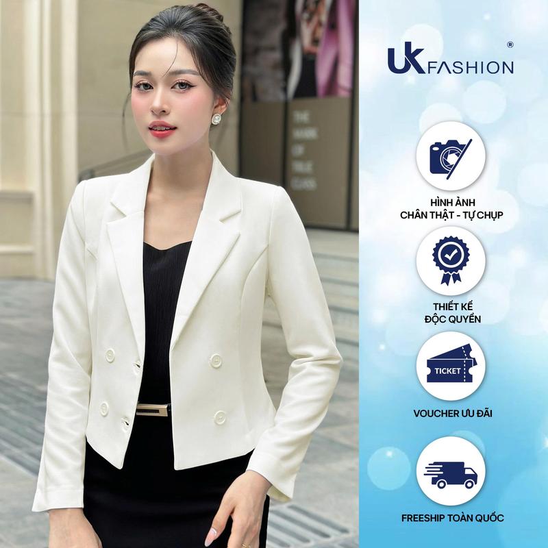 Áo Vest Công Sở Nữ UK Fashion Thiết Kế Dáng Lửng Dài Tay Thanh Lịch, Basic Top UKAK2210002
