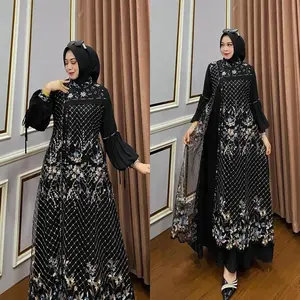 Gamis Brukat Tile Garden Size S M L XL XXL 3XL Elegan Bahan Ceruty Babydoll Premium Full Furing Hiasan Mutiara Terbaru 2026 Termewah Dress Brokat Jumbo Kondangan Wanita Gaun Pesta Remaja
