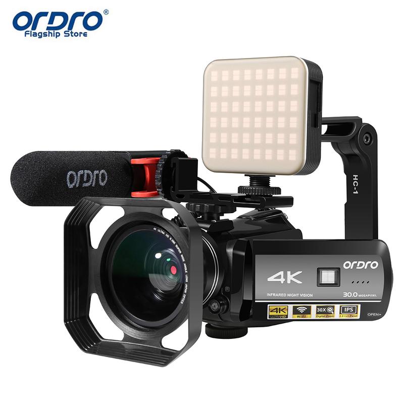 Ordro AC3 Vlog Video Camera Camcorder 4K WiFi Night Vision with IR Light Lens Hood Holder, for YouTube Blogger Shooting