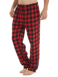 Ropa de dormir para hombre de franela de algodón para otoño invierno, pantalones largos a cuadros suaves y amigables con la piel con cinturón, cómoda y acogedora para la noche