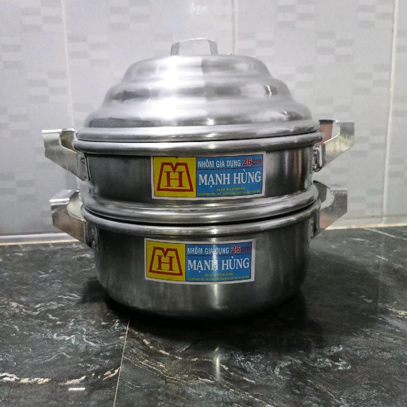  xửng hấp sizes 26cm.2 tần chính hãng mạnh Hùng sáng bóng dầy dặn.hấp bánh bao bánh lăn hấp sôi hấp gà hấp vịt vv. 
