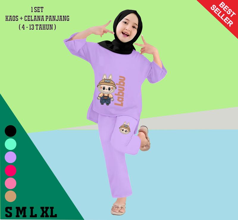 Setelan Kaos Anak Perempuan Celana Panjang Labubu Fashion untuk Usia 4-13 Tahun Baju 3