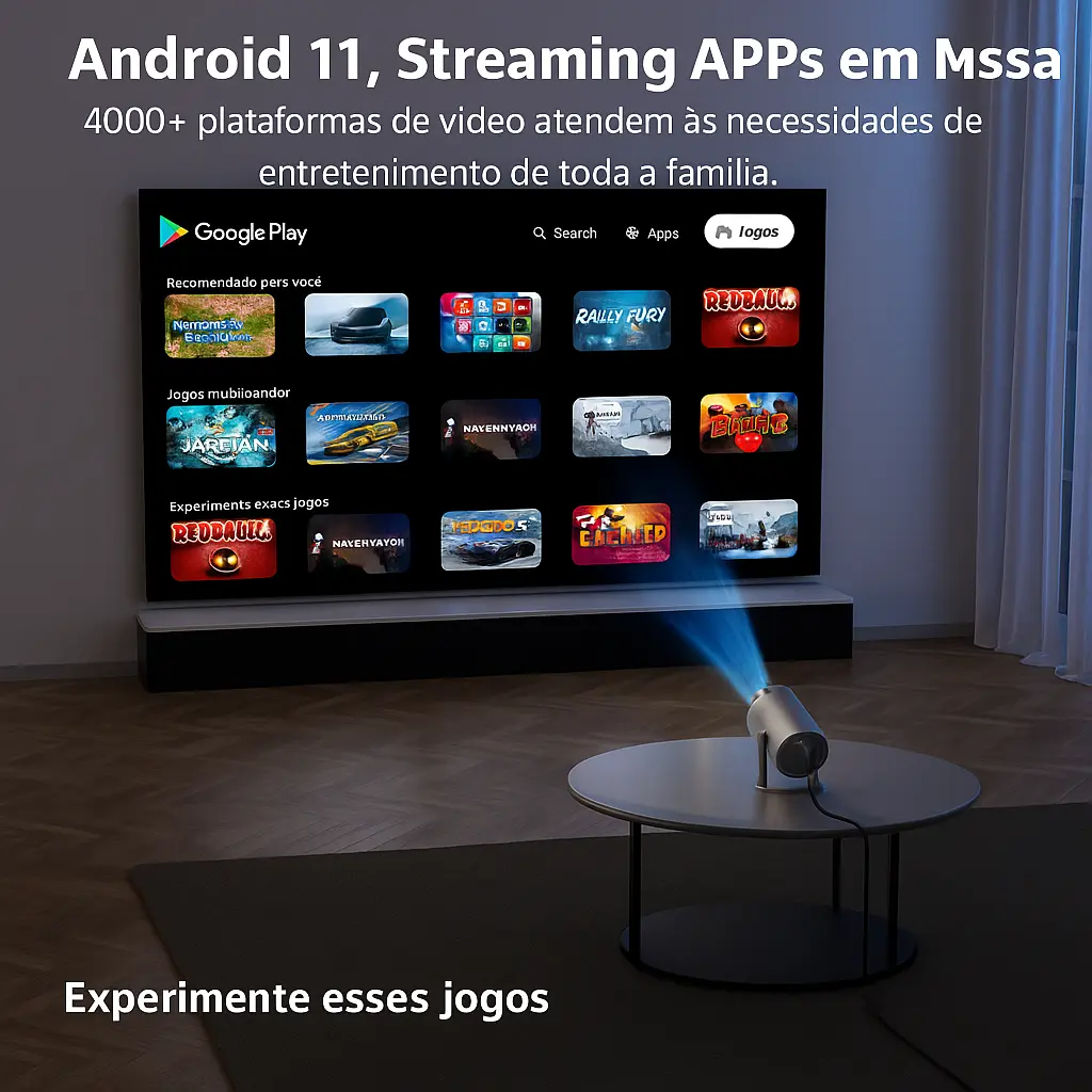 BETTDOW Projetor Portátil Inteligente Original com 4K UHD | Android 11, Wi-Fi, Bluetooth e Alto-falantes Integrados - imagem 3