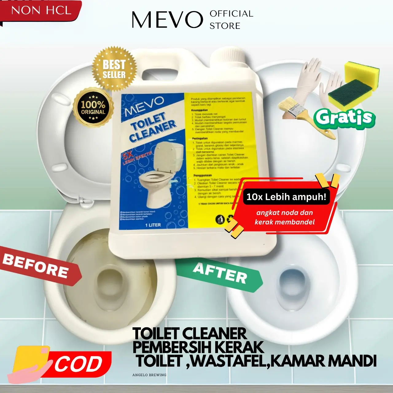 Pembersih Noda Kerak Toilet Mevo 1000ml dengan Cairan Ajaib dan Kuas Gratis