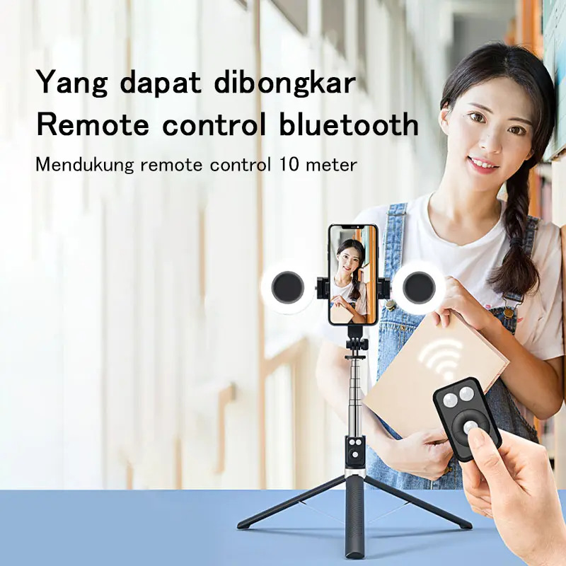 Trbest A12 170cm Tripod Tongsis Selfie Stick Lampu LED Besar Dengan 7 Tombol Remote Bluetooth HP Holder Tripod Portable 8