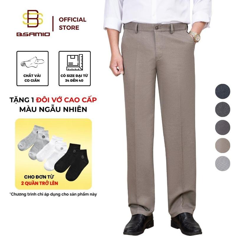 Quần Kaki Co Giãn Cao Cấp Nam Trung Niên BSAMIO Dáng Suông Ống Đứng