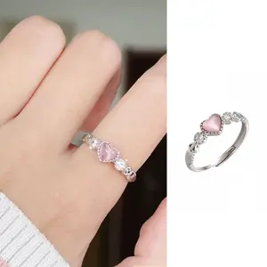 【zhamus】Cincin Mata Kucing Imitasi Cinta Desain Manis dan Lucu Berlian Halus Z