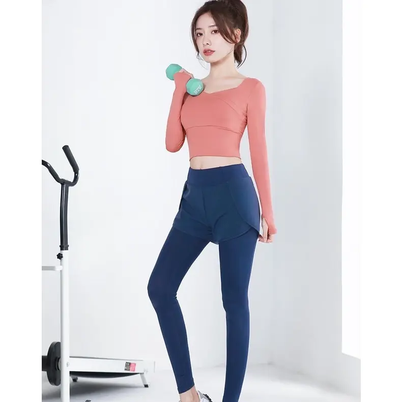 Celana Olahraga Wanita 2 In 1 High Waist Polos, Legging + Inner Celana untuk Gym, Bersepeda, dan Yoga. Bahan Cepat Kering, Nyaman dan Stylish untuk Aktivitas Olahraga Anda! Outdoor Pakaian Sport 1