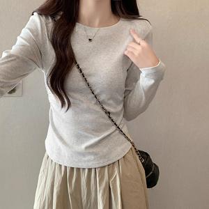 Áo Cotton Dài Tay Cho Nữ, Hàng Mới Về Thu Đông, Thiết Kế Viền Bất Đối Xứng Lớp Bên Trong Lót Lông Cừu, Áo Thun Thời Trang Thường Ngày 7295 #