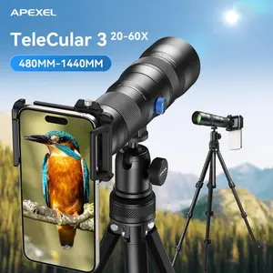 Apexel Lensa Telefoto Smartphone 60x:  Hasil Gambar Tajam & Detail, Dilengkapi Tripod & Aksesoris Lengkap untuk Fotografi Profesional