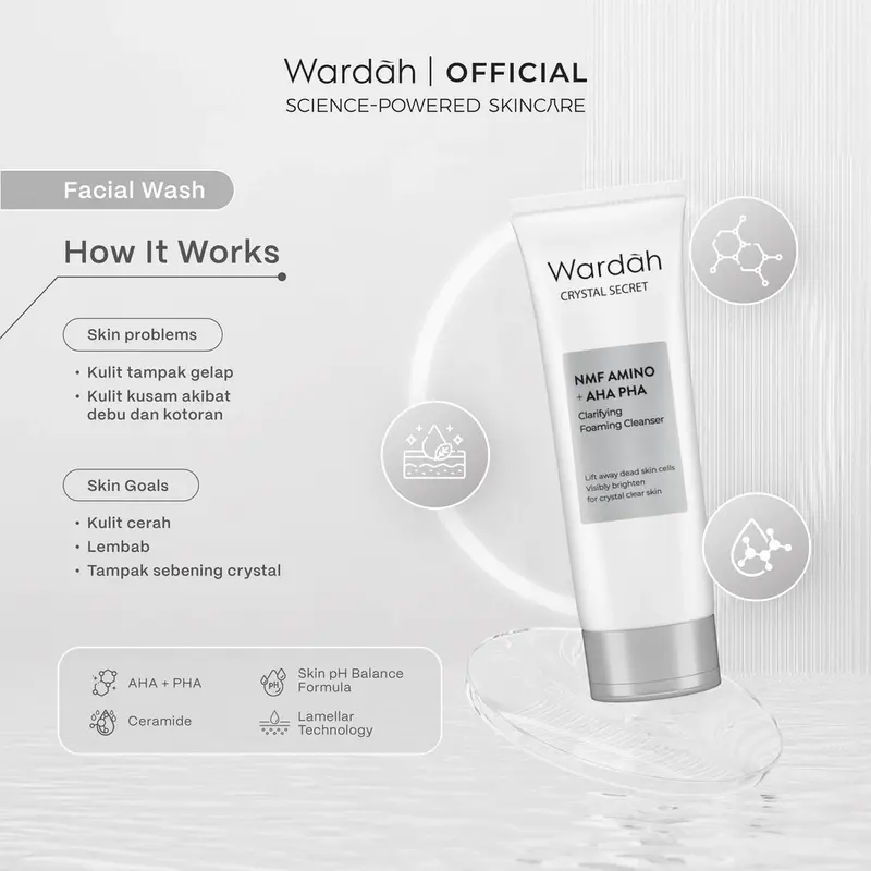Wardah Crystal Secret Foaming Cleanser with Natural AHA+PHA 100 ml - Sabun Cuci Muka Mencerahkan 3