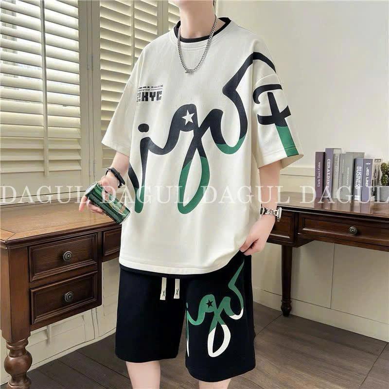 DAGUL Đồ Bộ Nam Nữ Quần Áo Thoáng Mát Co Dãn Chất Liệu Vải Tổ Ong Mắt Nhỏ In chữ ZKYC Giặt Máy Được Menswear Phù Hợp Nhiều Hoạt Động Hàng Ngày