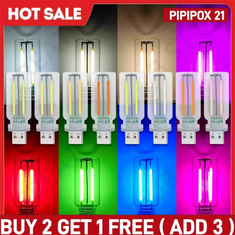 0.3W 5V Retro USB LED Filament Touch Dimming Bulb Edison Bulb Night Light Camping Incandescent Decorative LED Car interior mood lighting