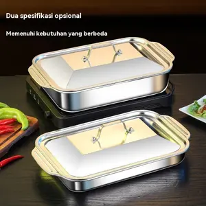 （piring ikan）COD stainless steel fish plate, Nampan prasmanan bahan ramah lingkungan, nampan ikan bakar, ringan dan tahan lama, pembagian makanan yang jelas, cocok untuk rumah, restoran, dan prasmanan acara/Kitchenware
